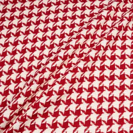 Deep Red & Cream Houndstooth Wool/Cotton Blend Bouclé