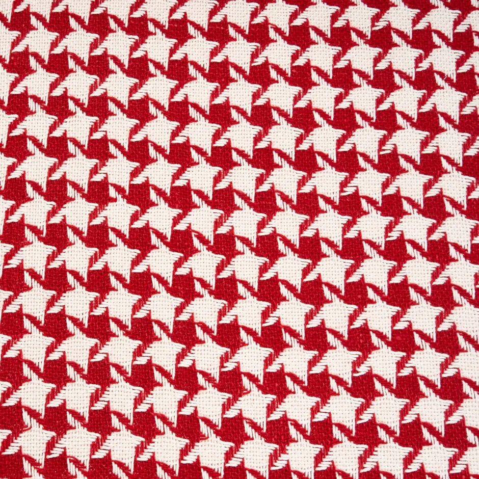 Deep Red & Cream Houndstooth Wool/Cotton Blend Bouclé