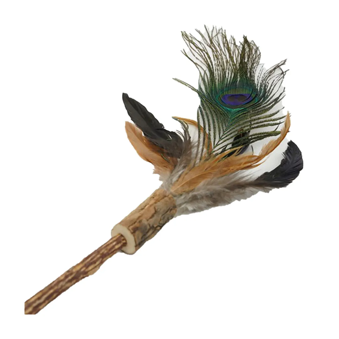 Define Planet Cat Toy Peacock Feather on Silver Vine Wand