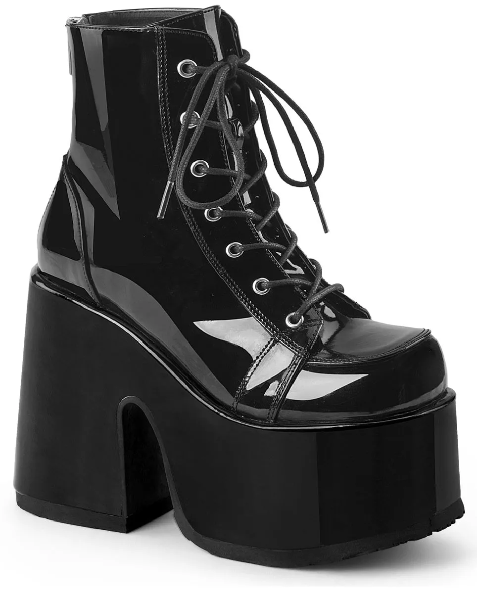 Demonia Black Patent Lace-Up Platform Ankle Boots