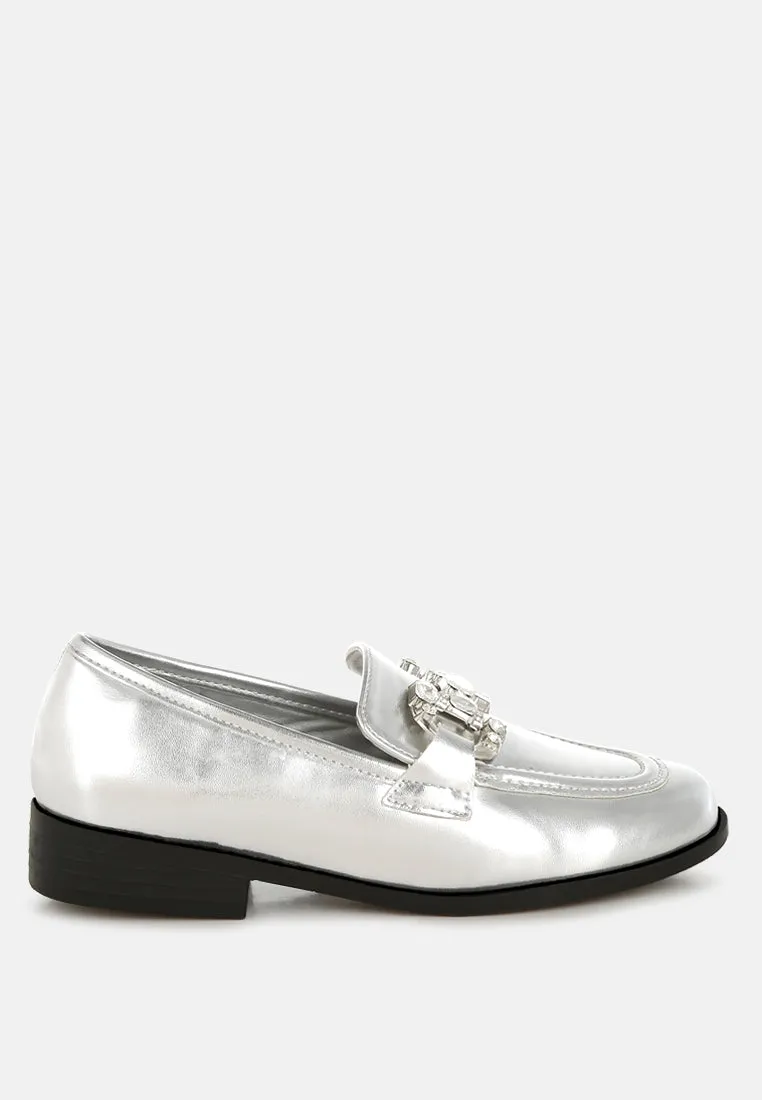 Dendron Diamante Horsebit Metallic Loafers