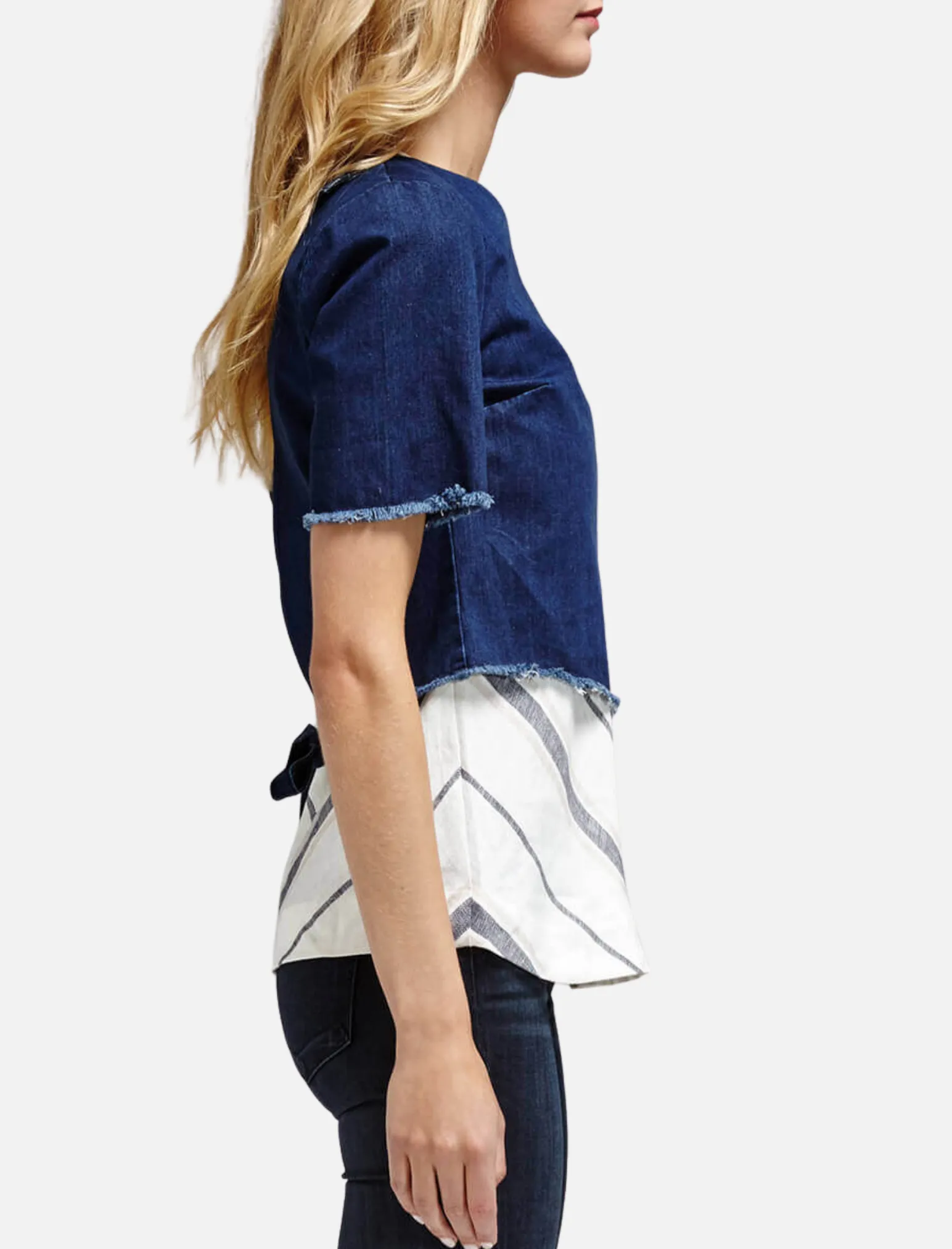 Denim Asymmetric Tie Back Top