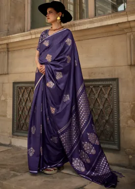 Denim Blue Handloom Woven Satin Silk Saree