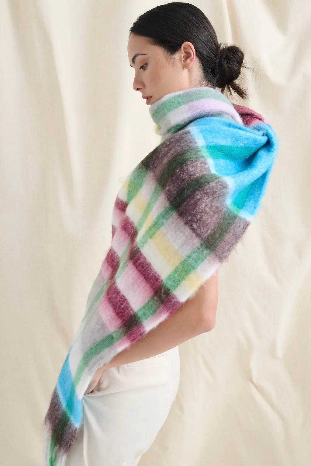 DENISE MULTI PLAID FLUFFY SCARF