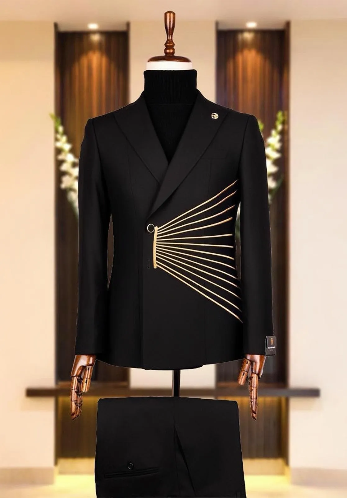 Designer Black Double Breasted Suit Wedding