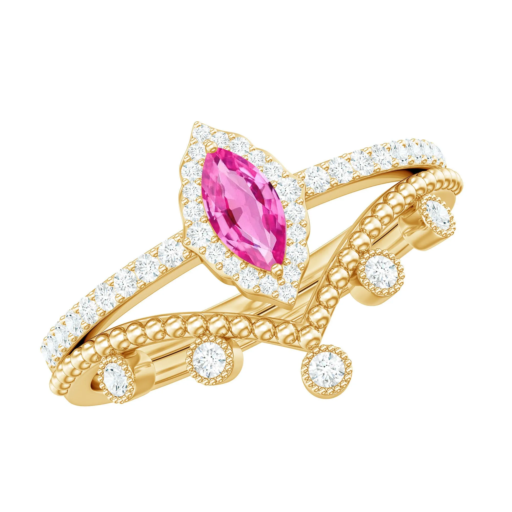 Designer Lab-Created Pink Sapphire Stackable Ring Set with Diamond