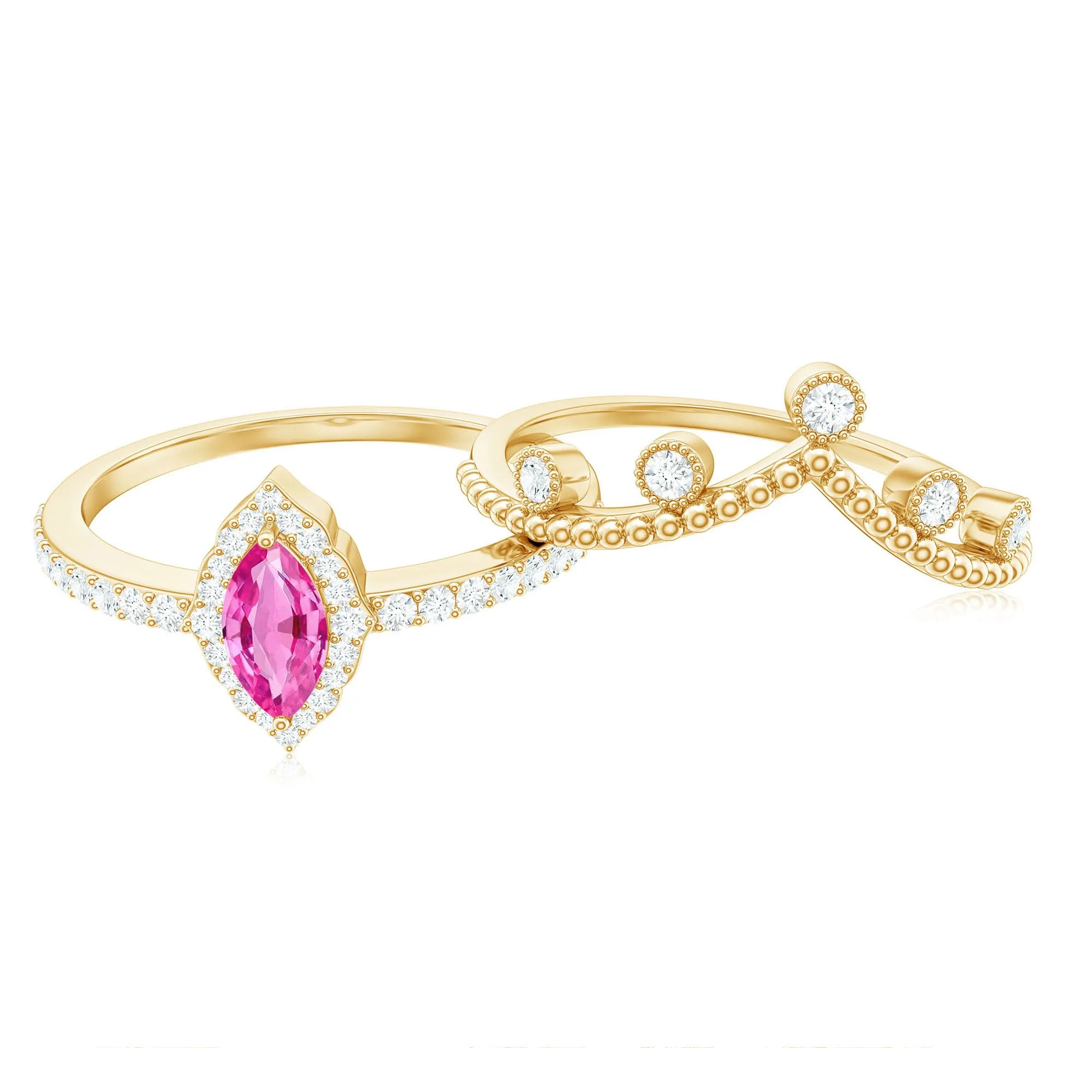 Designer Lab-Created Pink Sapphire Stackable Ring Set with Diamond