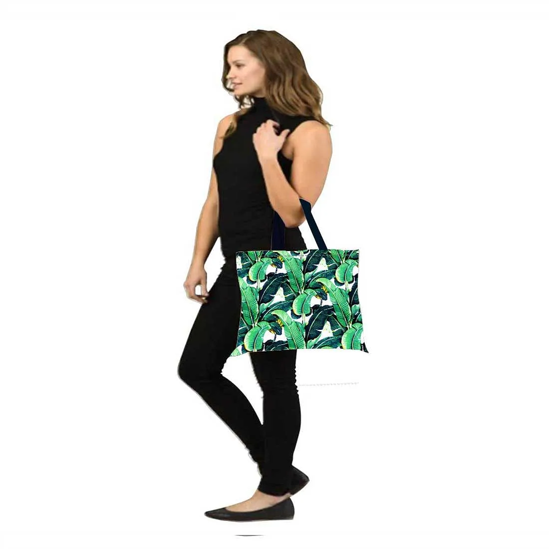 Designer Tote Bag With Zip Beach Gym Travel Bags -  Banana Leaves