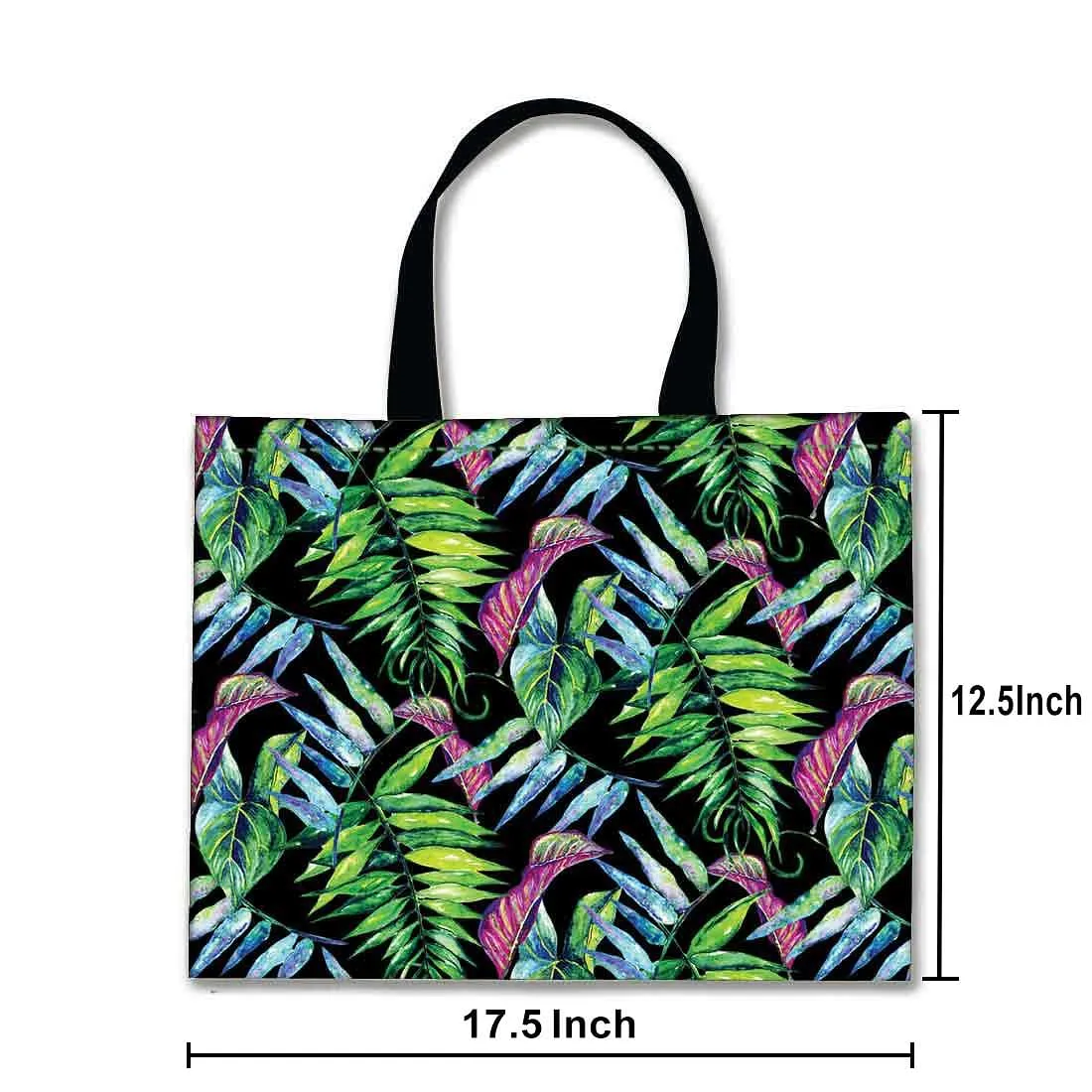 Designer Tote Bag With Zip Beach Gym Travel Bags -  Green and Blue Leaf