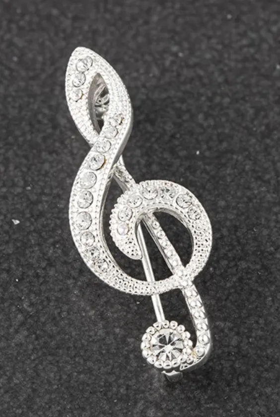 Diamanté Embellished Treble Clef Brooch