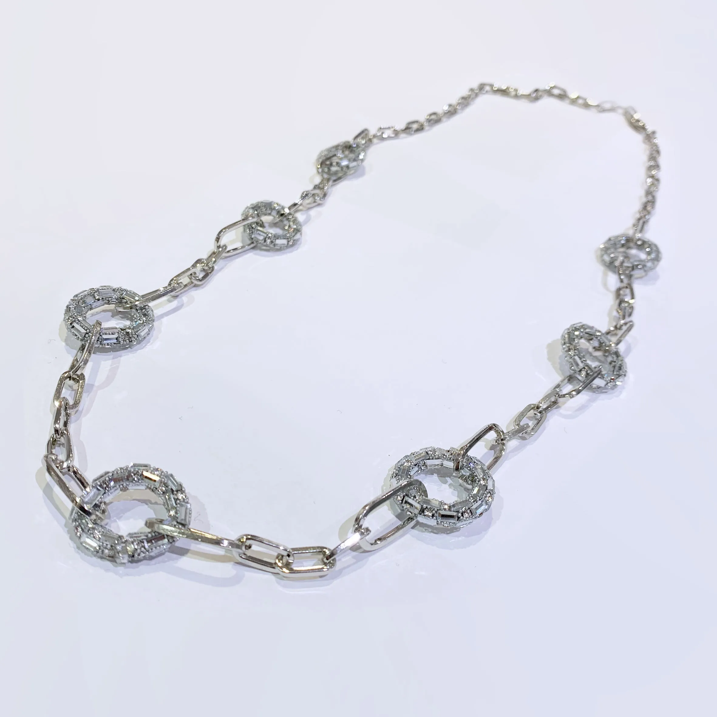 DIAMANTE AND BAGUETTE GEM HOOP CHAIN NECKLACE