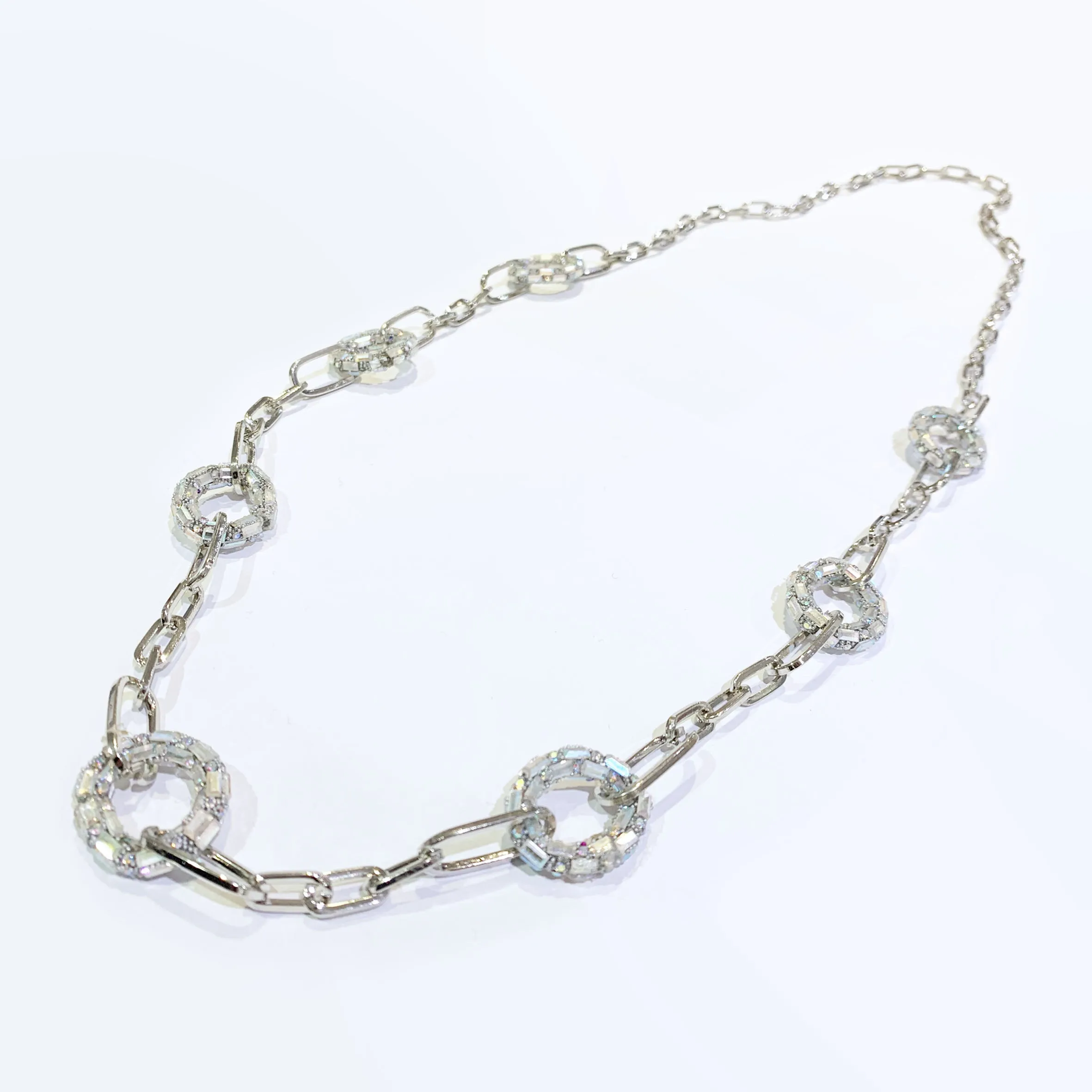 DIAMANTE AND BAGUETTE GEM HOOP CHAIN NECKLACE