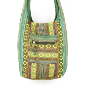 Diamond Pattern Canvas Sling Shoulder Bag - Green