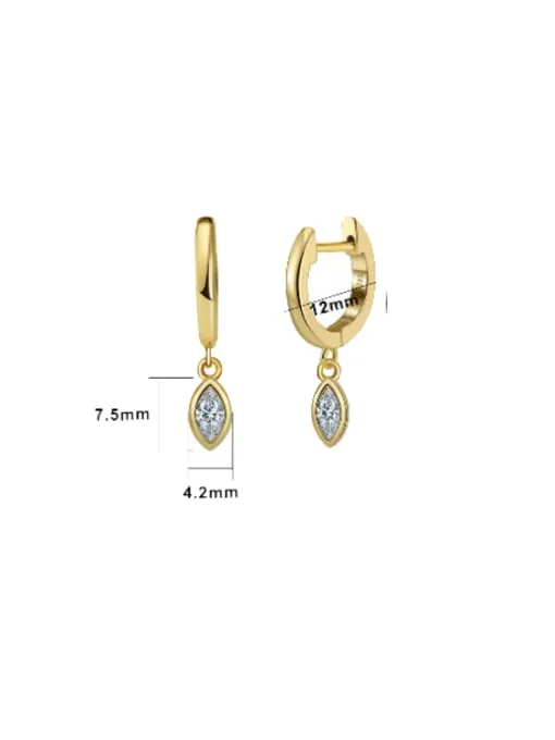 Diamond Shape Charm Hoop Earrings Dangle  Zircon 925 Sterling Silver Women's jewelry