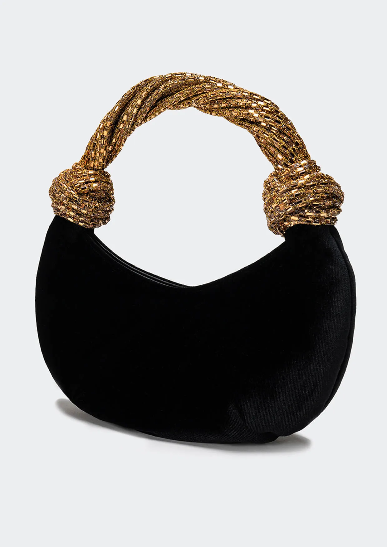 Diamond Velvet Jewelled Half-Moon Handbag