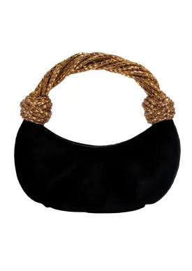 Diamond Velvet Jewelled Half-Moon Handbag