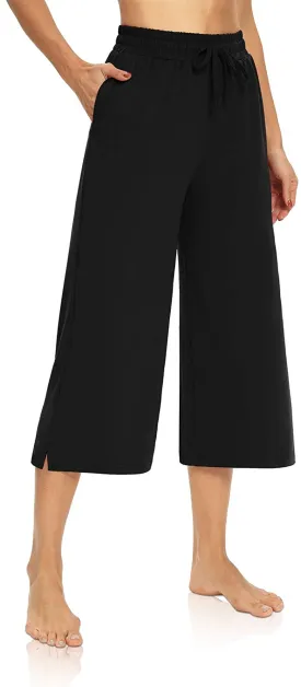 DIBAOLONG Womens Capri Pants Loose Yoga Pants Wide Leg Drawstring Comfy Lounge Pajama Capris Sweatpants with Pockets