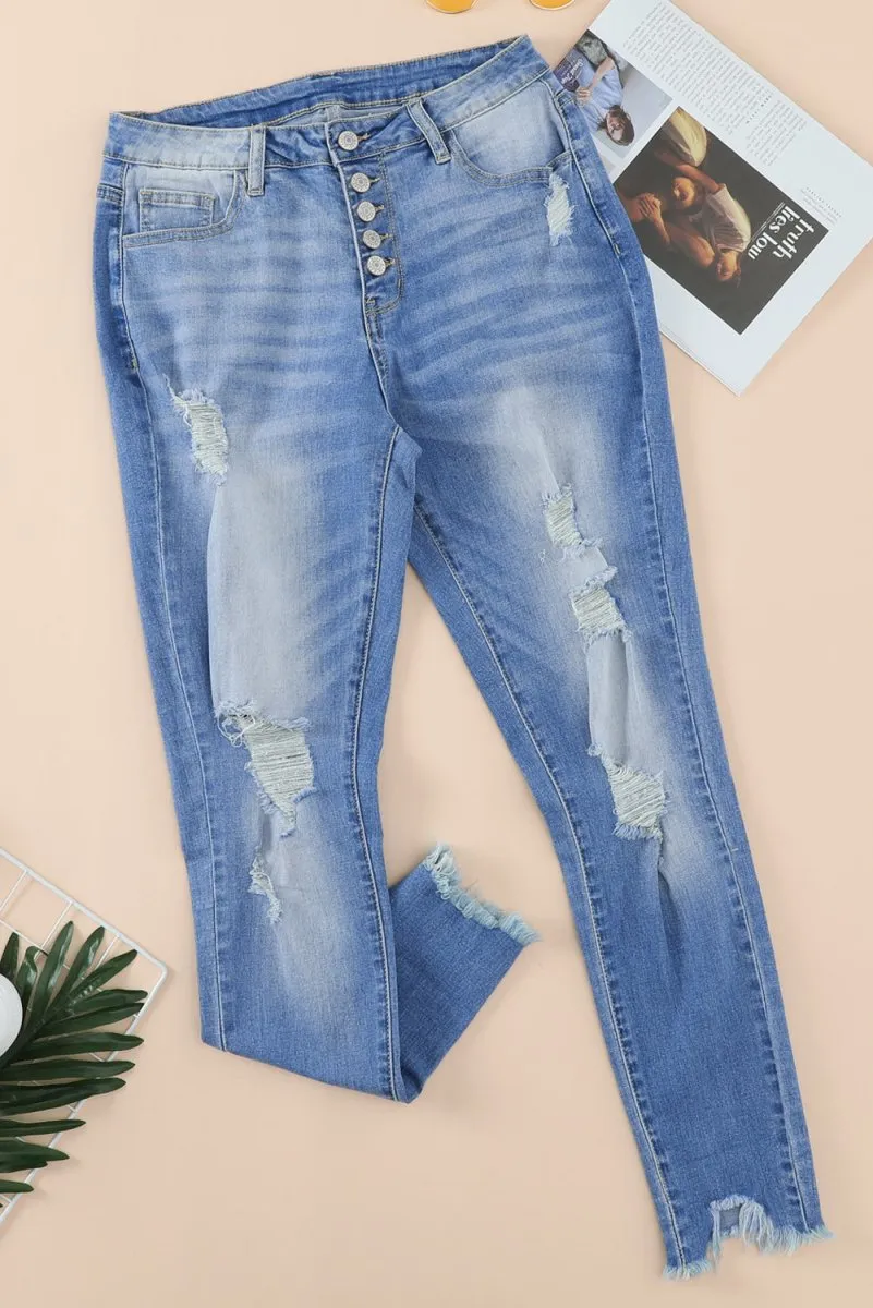 Distressed Ankle Frayed Skinny Denim