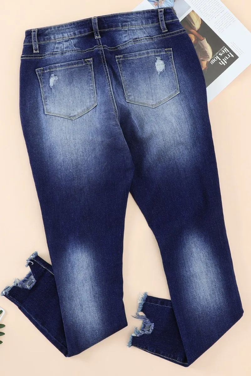 Distressed Ankle Frayed Skinny Denim