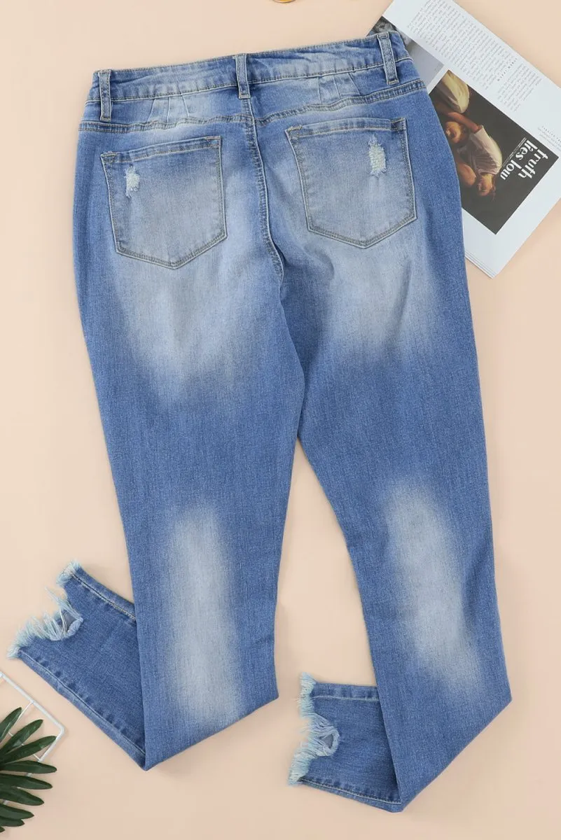 Distressed Ankle Frayed Skinny Denim