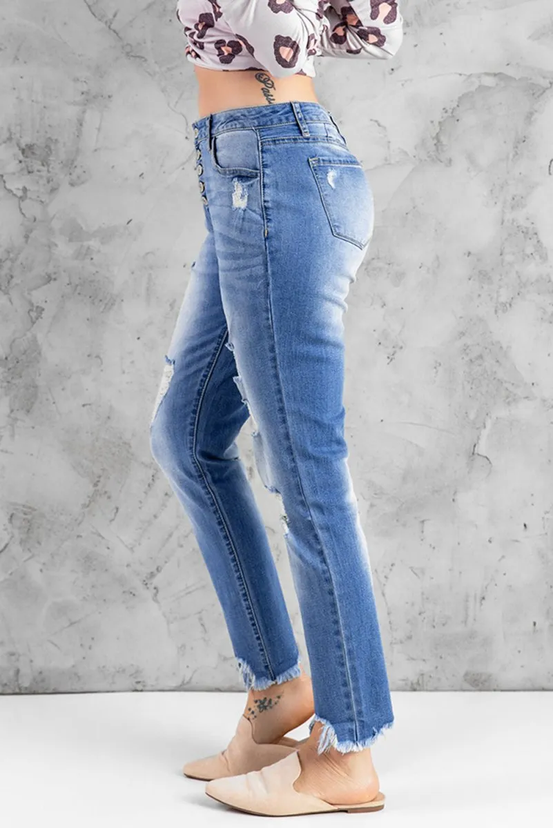 Distressed Ankle Frayed Skinny Denim