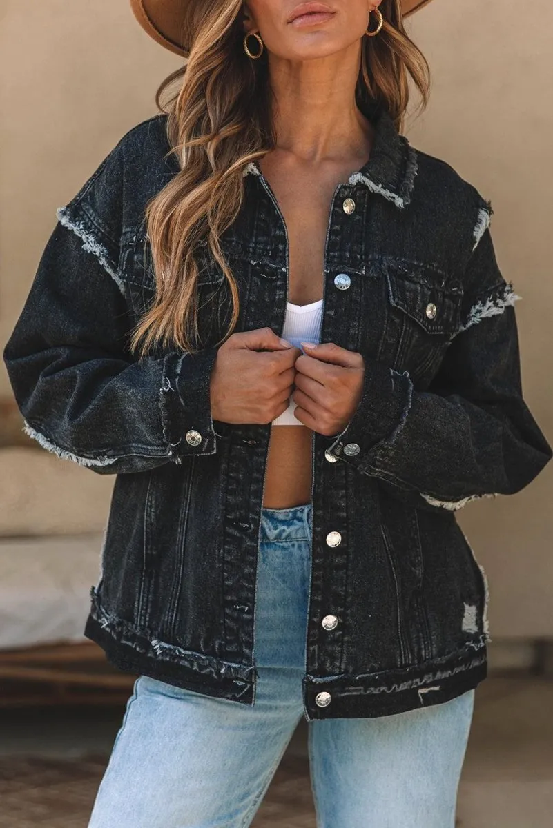 Distressed Black Denim Jacket