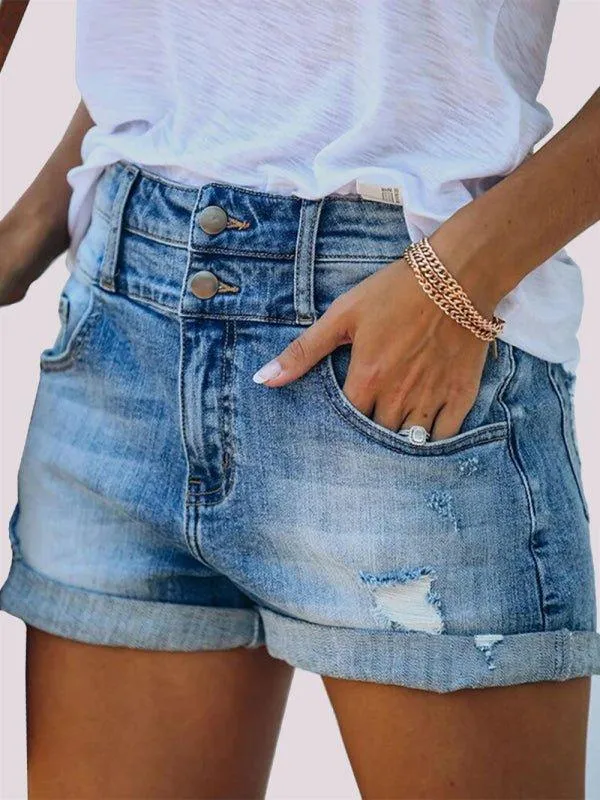 Distressed Rolled Edge Denim Shorts