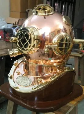 Divers Diving Helmet Full Size Copper & Brass W/Base Scuba Diving Helmet 18 Inches