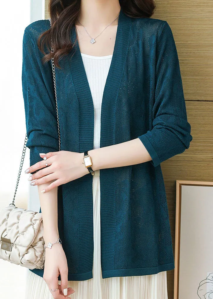 DIY Blackish Green V Neck Thin Knit Cardigans Long Sleeve