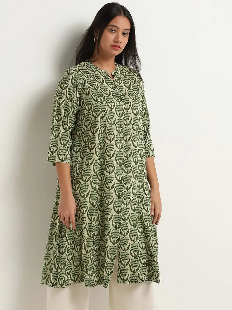 Diza Sage Floral Printed A-line Kurta