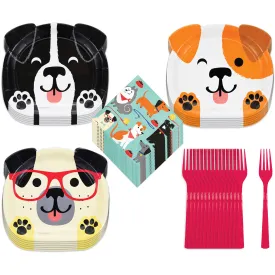 Dog Theme Party Supplies - Puppy Dog Shaped Paper Dinner Plates, Beverage Napkins, and Forks (Serves 16)