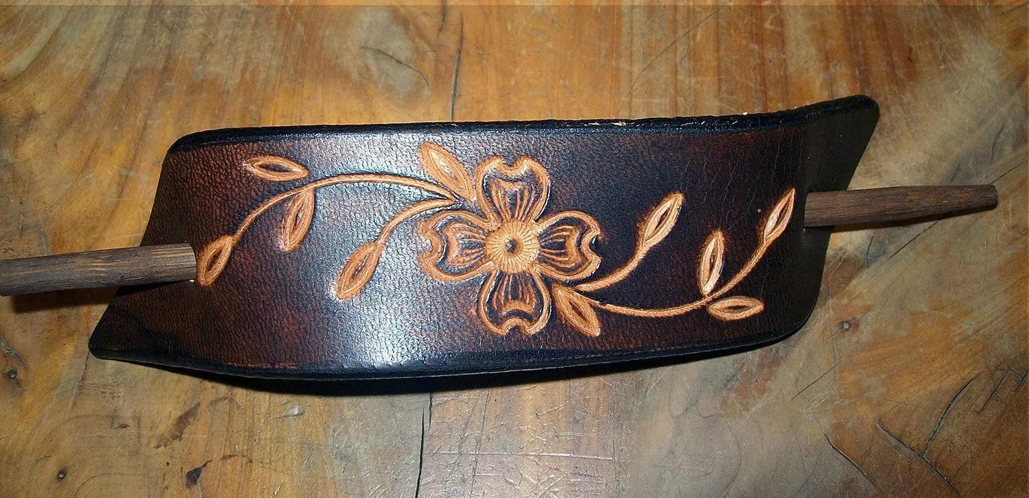 Dogwood Flower Large Leather Stick Barrettes