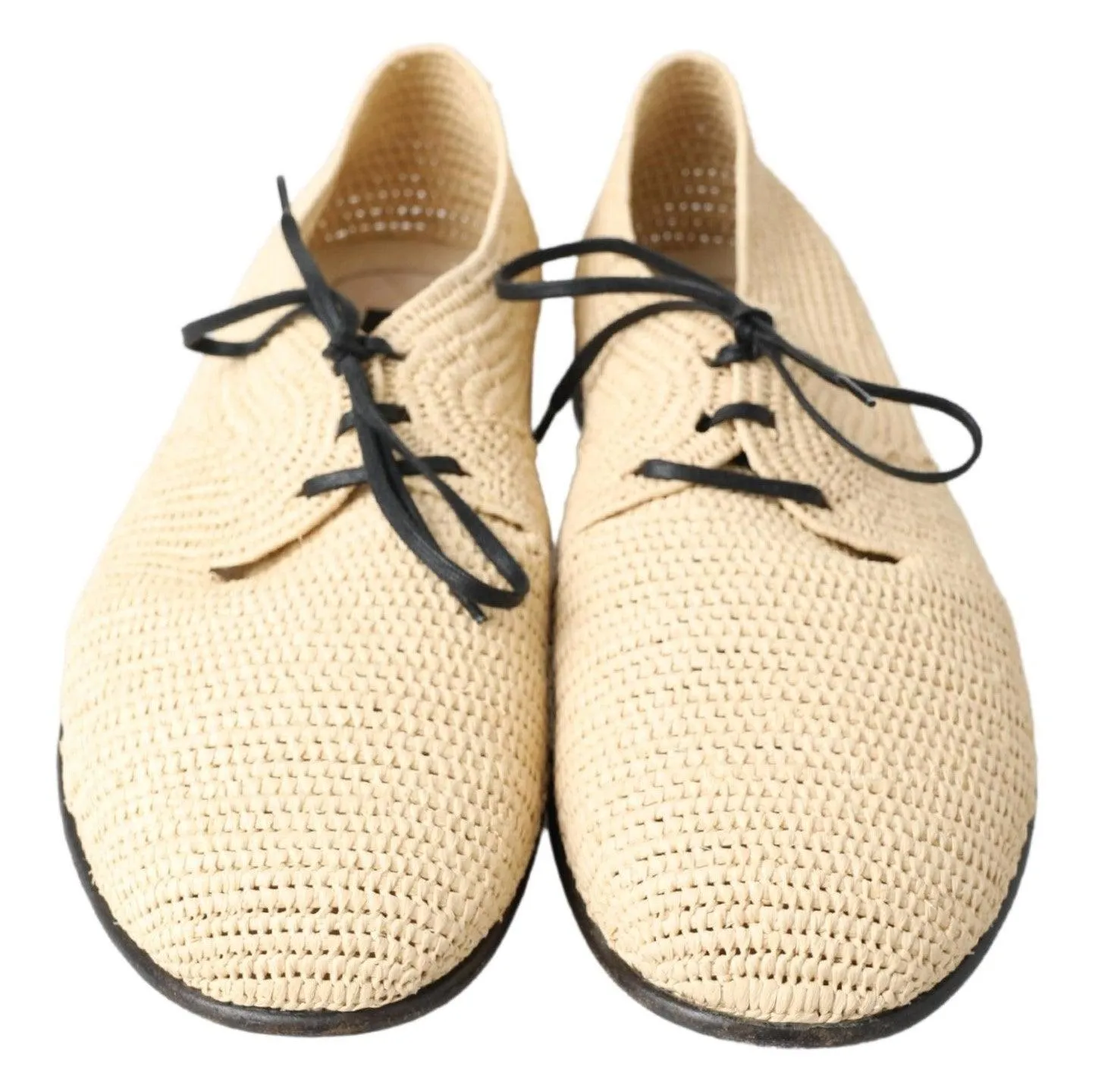 Dolce & Gabbana Beige Woven Lace Up Derby Shoes