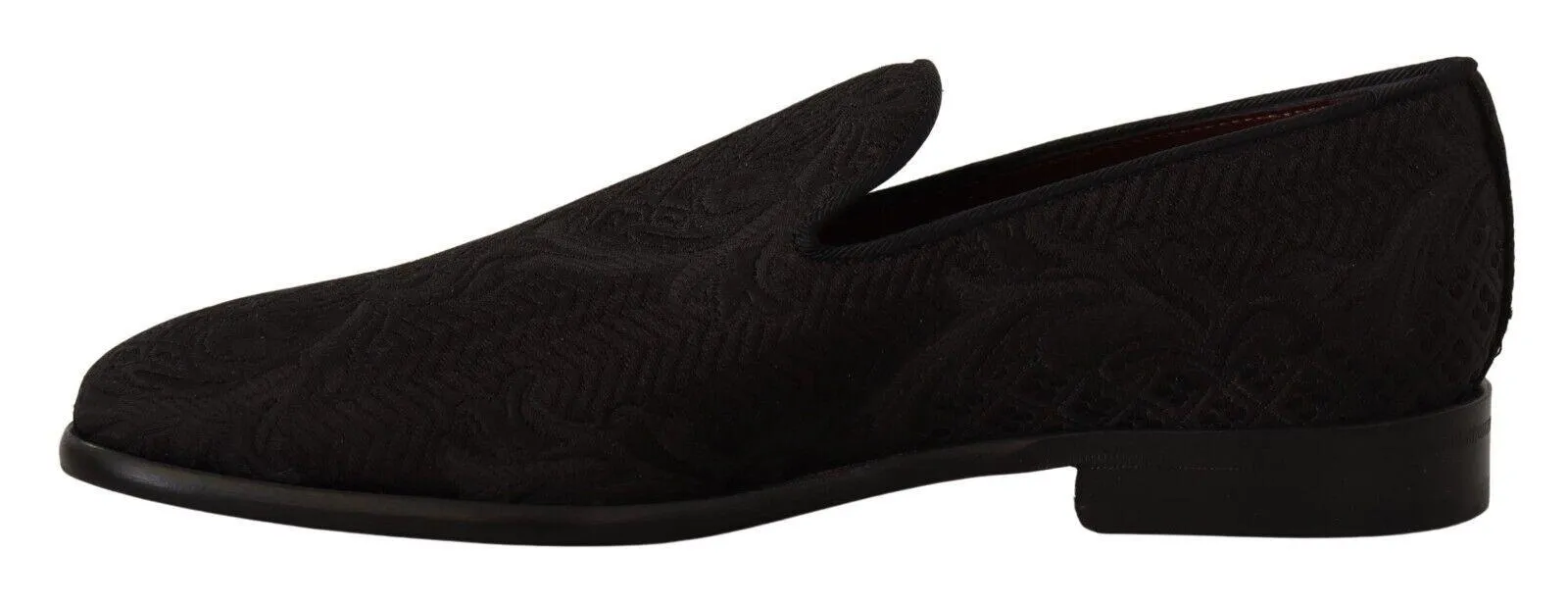 Dolce & Gabbana Black Floral Brocade Slippers Loafers Shoes