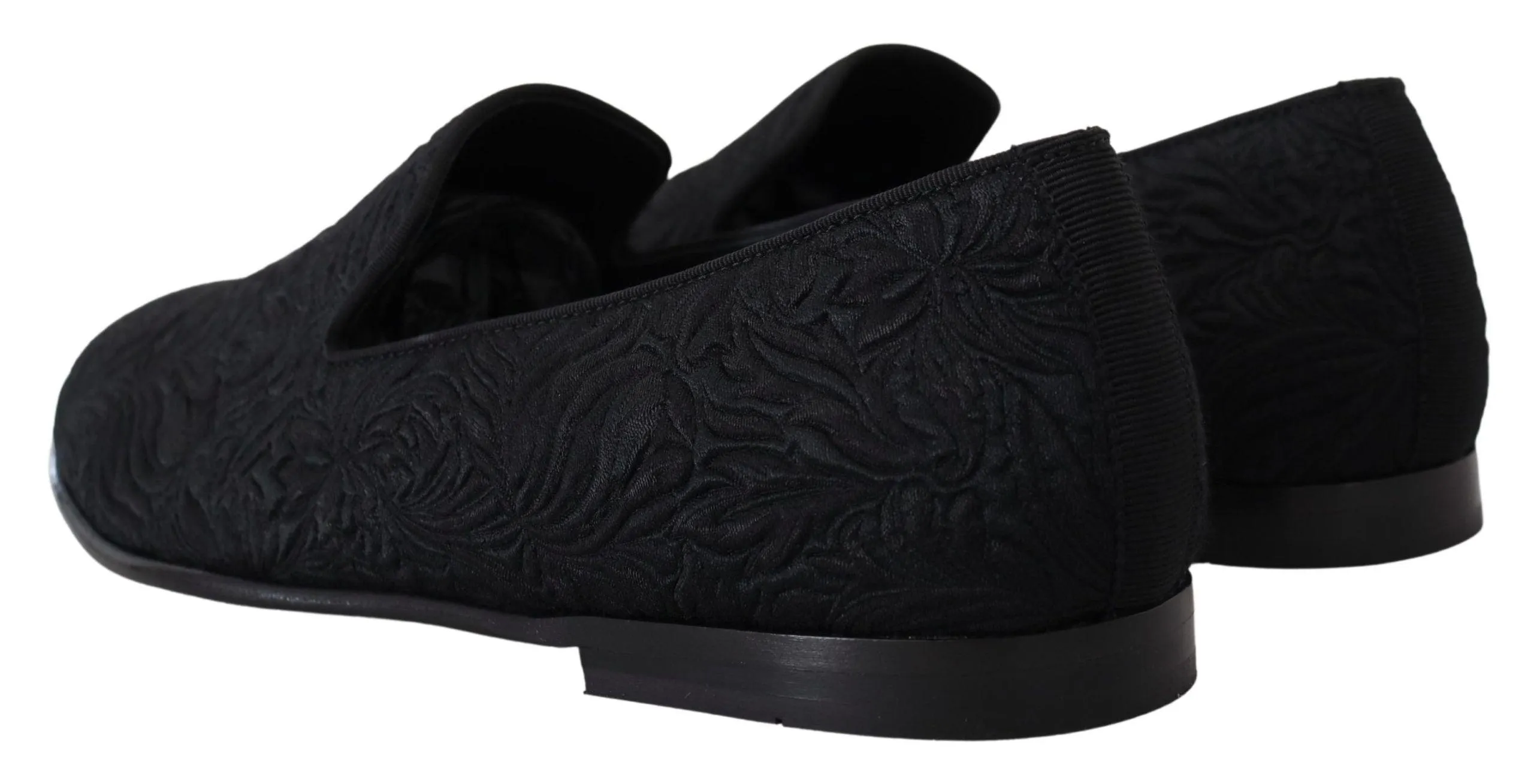 Dolce & Gabbana Black Floral Jacquard Slippers Loafers Shoes