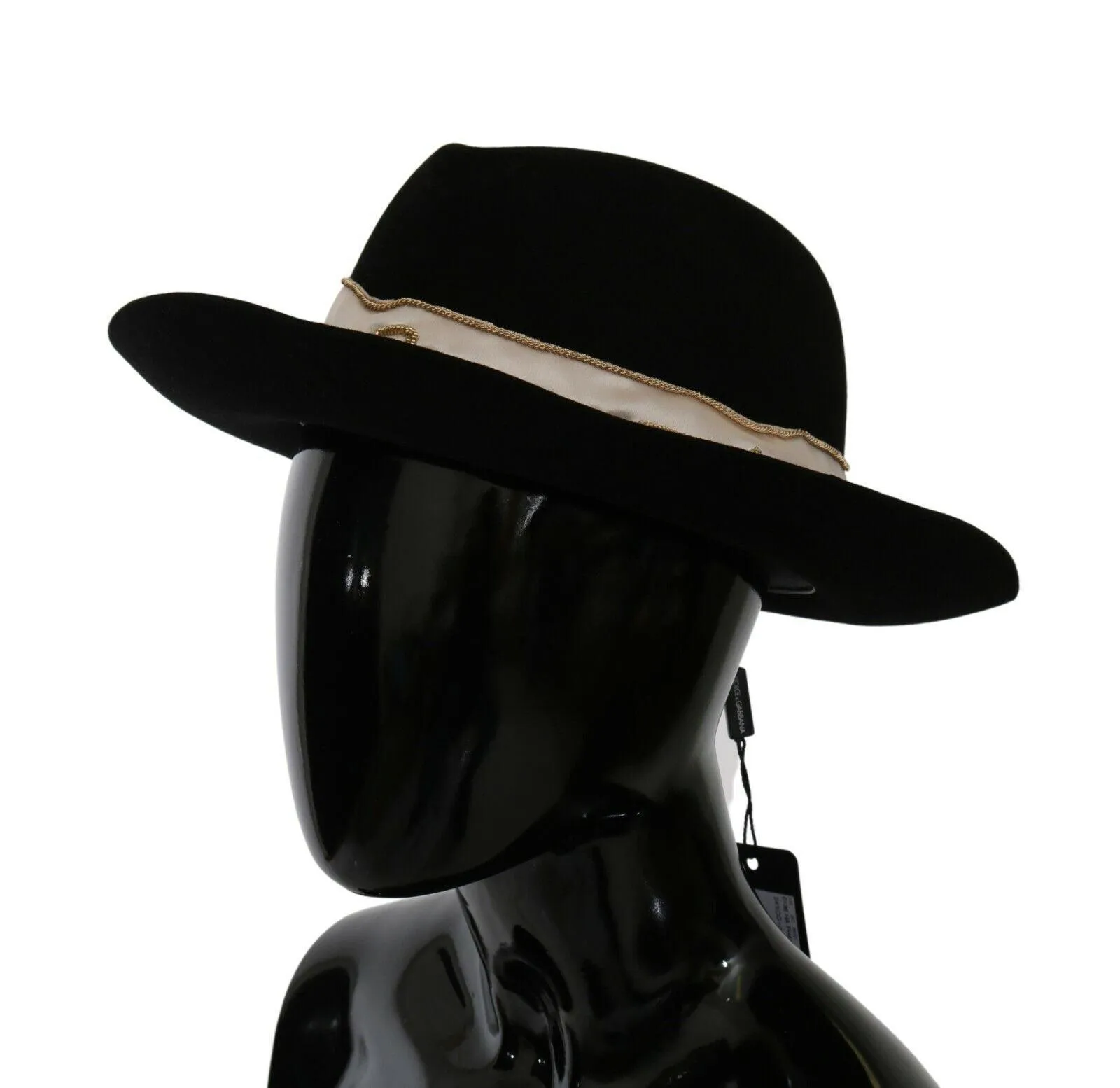 Dolce & Gabbana Black Lapin Amor Gignit Wide Brim Panama Hat