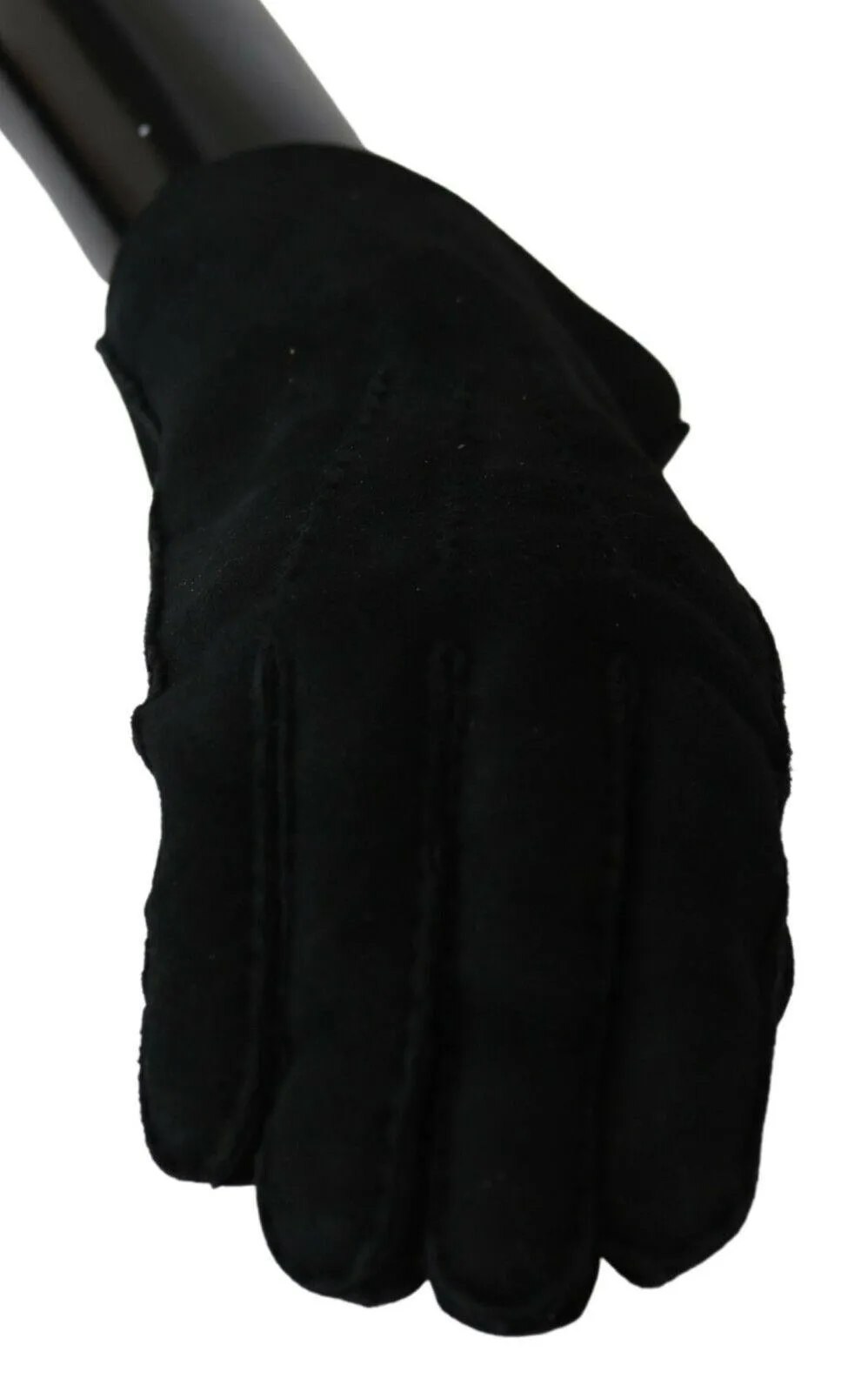 Dolce & Gabbana Black Leather Motorcycle Biker Mitten Gloves