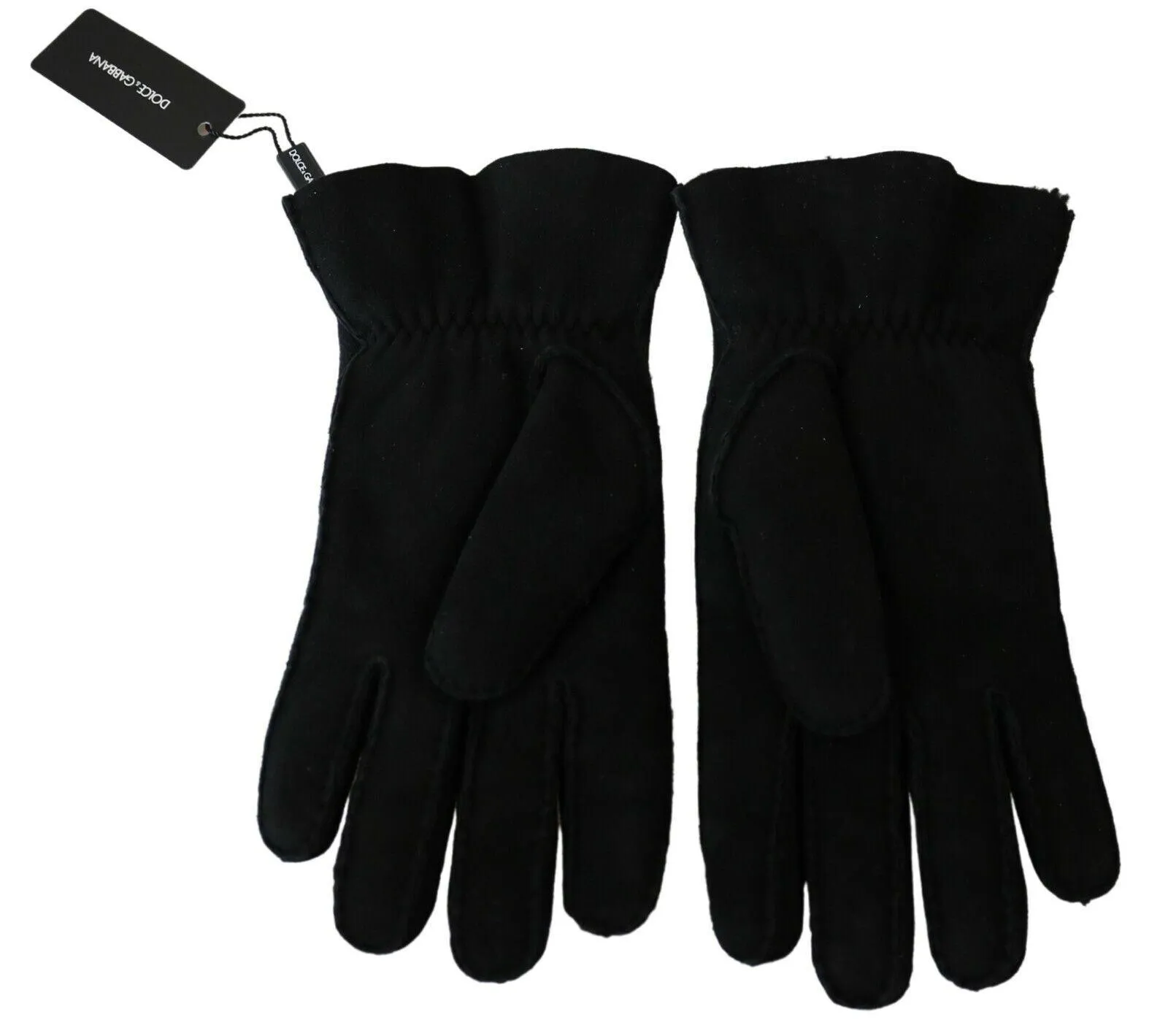 Dolce & Gabbana Black Leather Motorcycle Biker Mitten Gloves