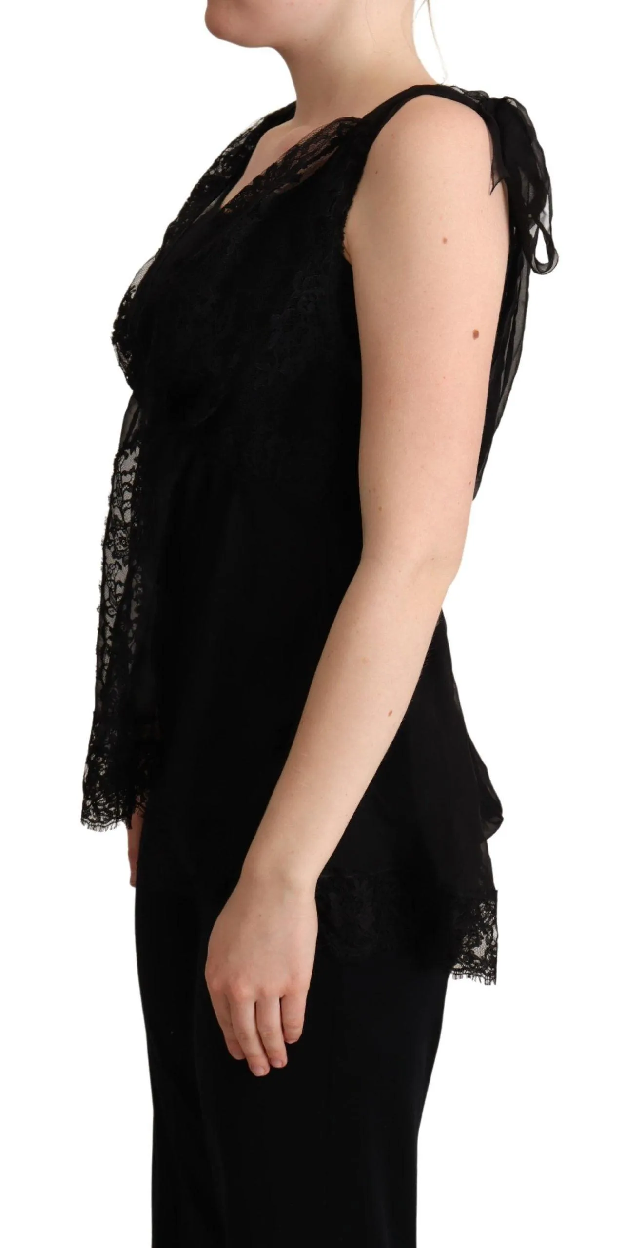 Dolce & Gabbana Black Silk Lace Trim Camisole Tank Top