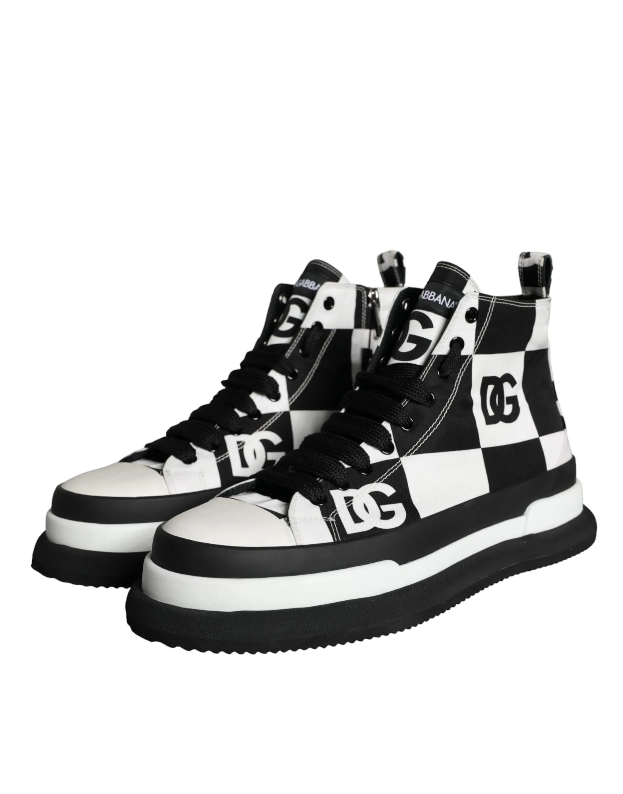 Dolce & Gabbana Black White Checkered High Top Sneakers Shoes