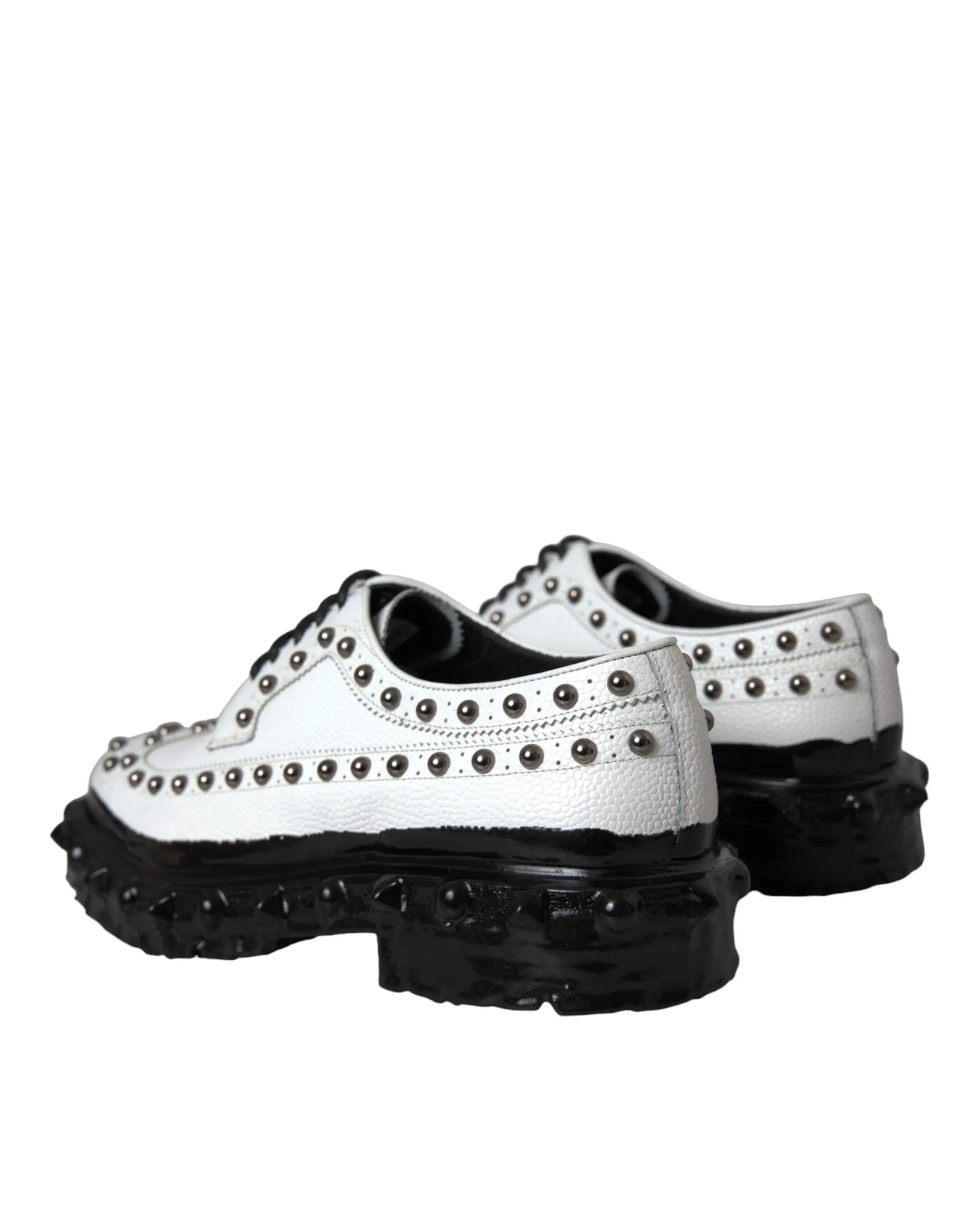 Dolce & Gabbana Black White Embellished Derby Formal Shoes