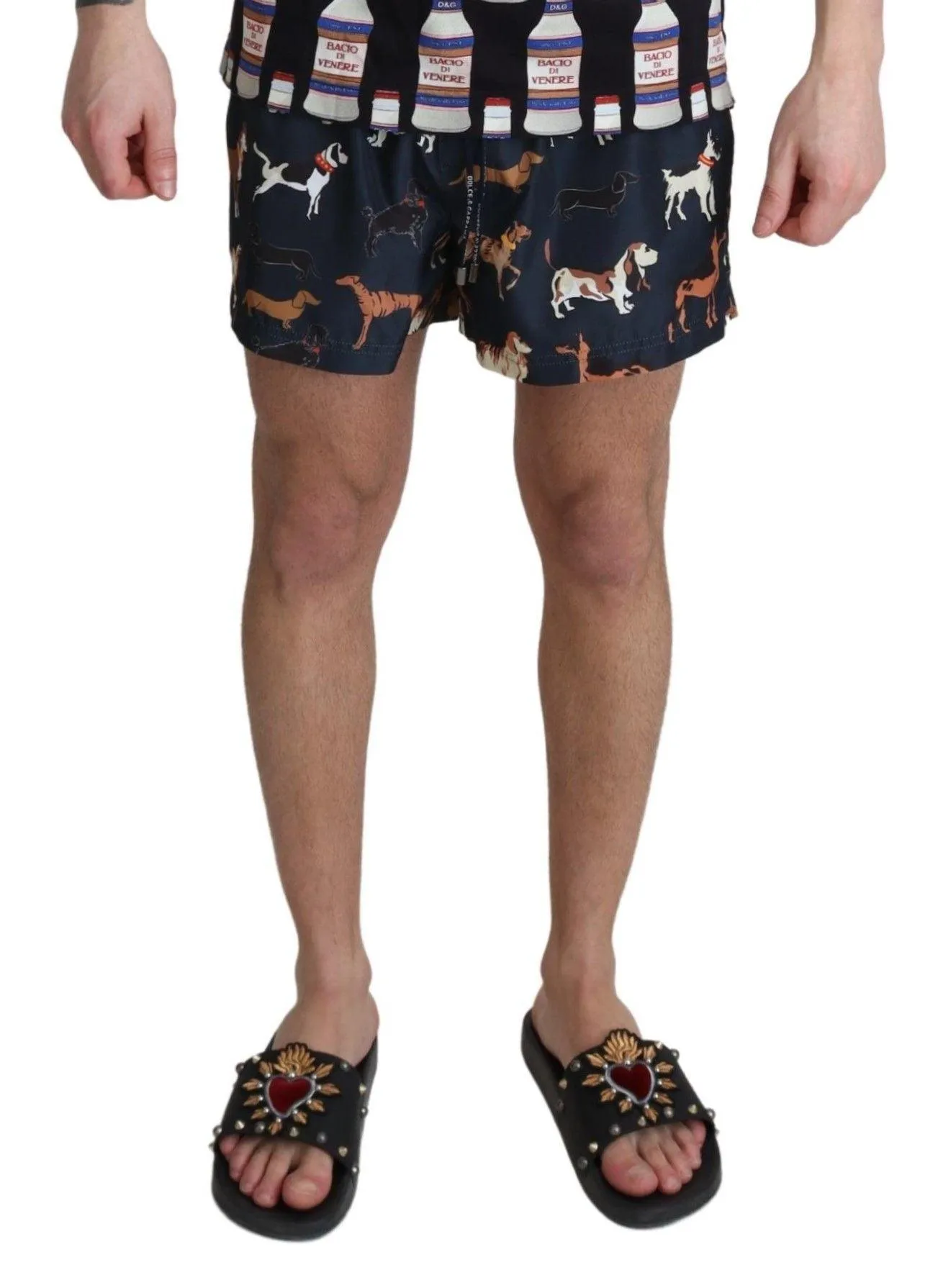 Dolce & Gabbana Blue Dog Print Beachwear Shorts Men Swimwear