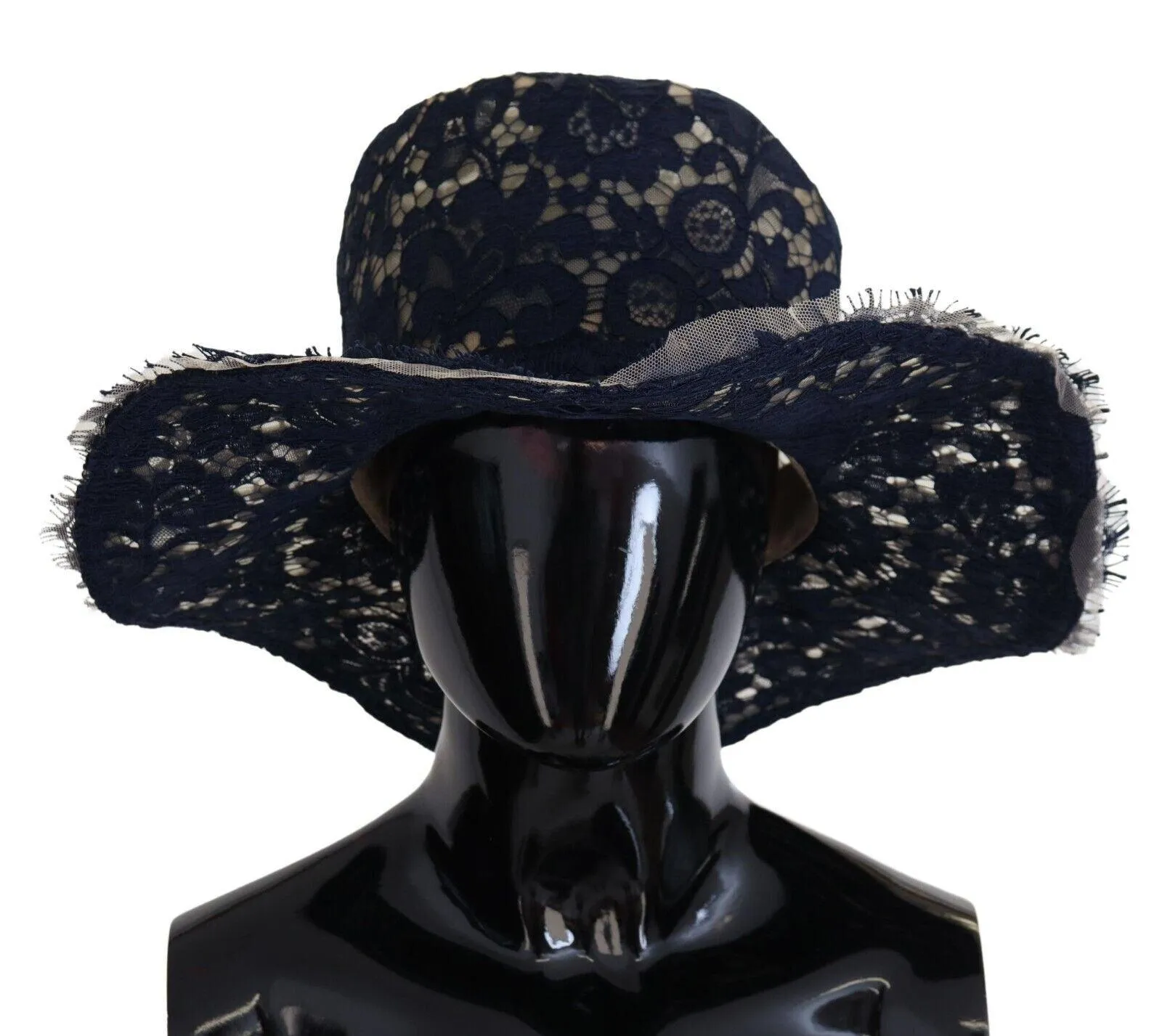 Dolce & Gabbana Blue Floral Lace Wide Brim Floppy Hat