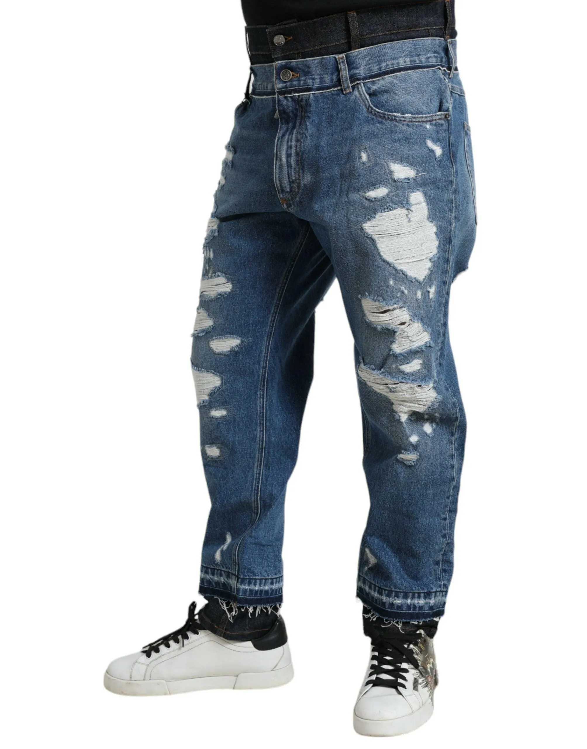 Dolce & Gabbana Blue Tattered Cotton Men Denim Jeans