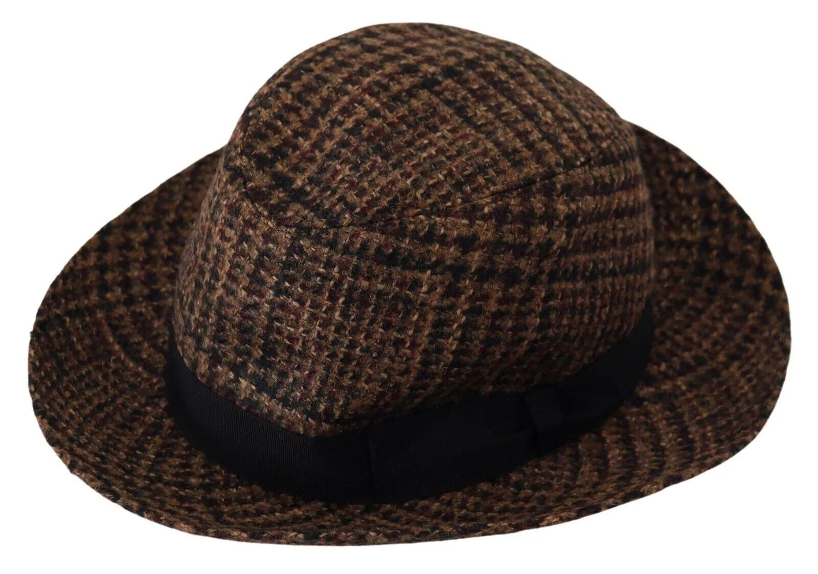 Dolce & Gabbana Brown Tweed Wool Logo Fedora Trilby Hat