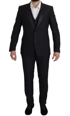 Dolce & Gabbana Elegant Black Three-Piece Wool Blend Suit