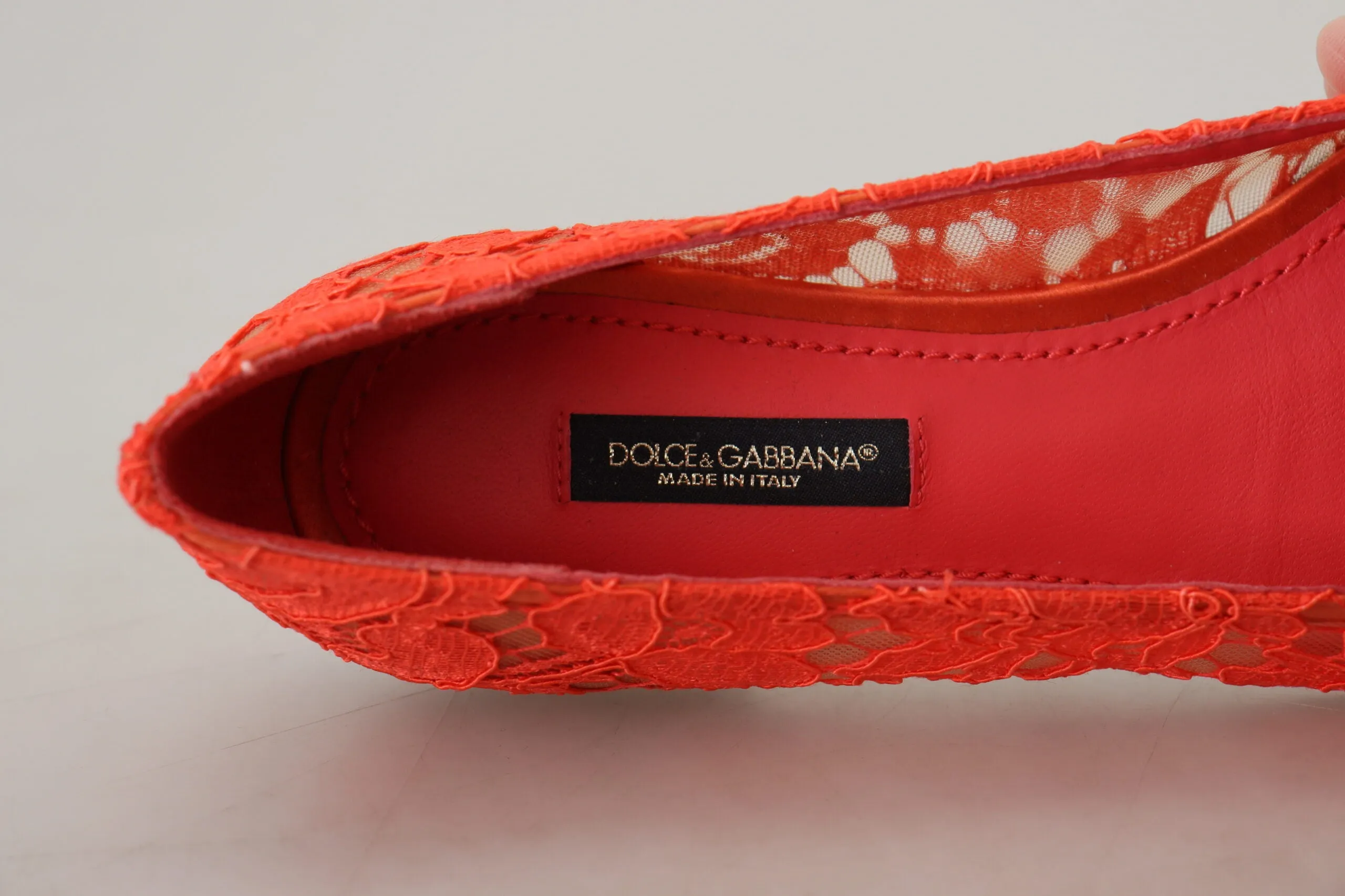 Dolce & Gabbana Elegant Lace Vally Flats in Coral Red