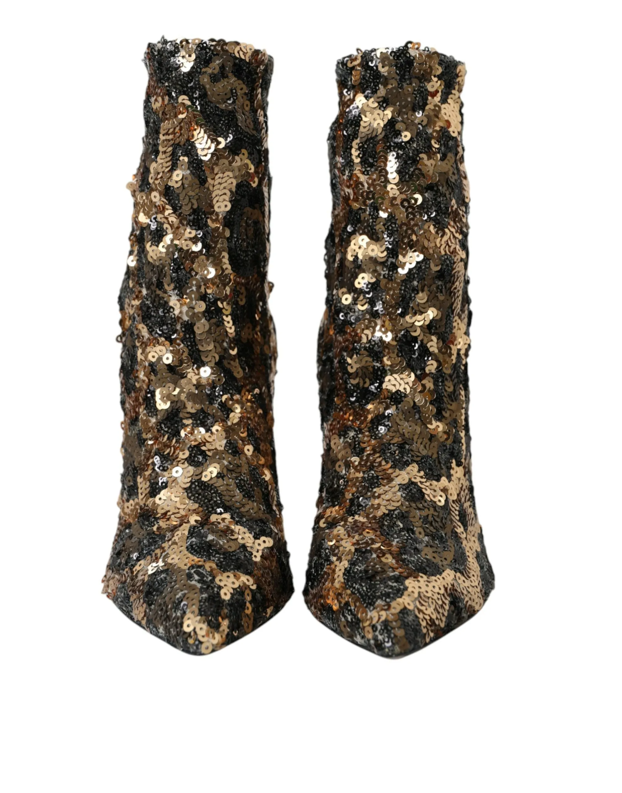 Dolce & Gabbana Gold Leopard Sequins Heels Boots Shoes