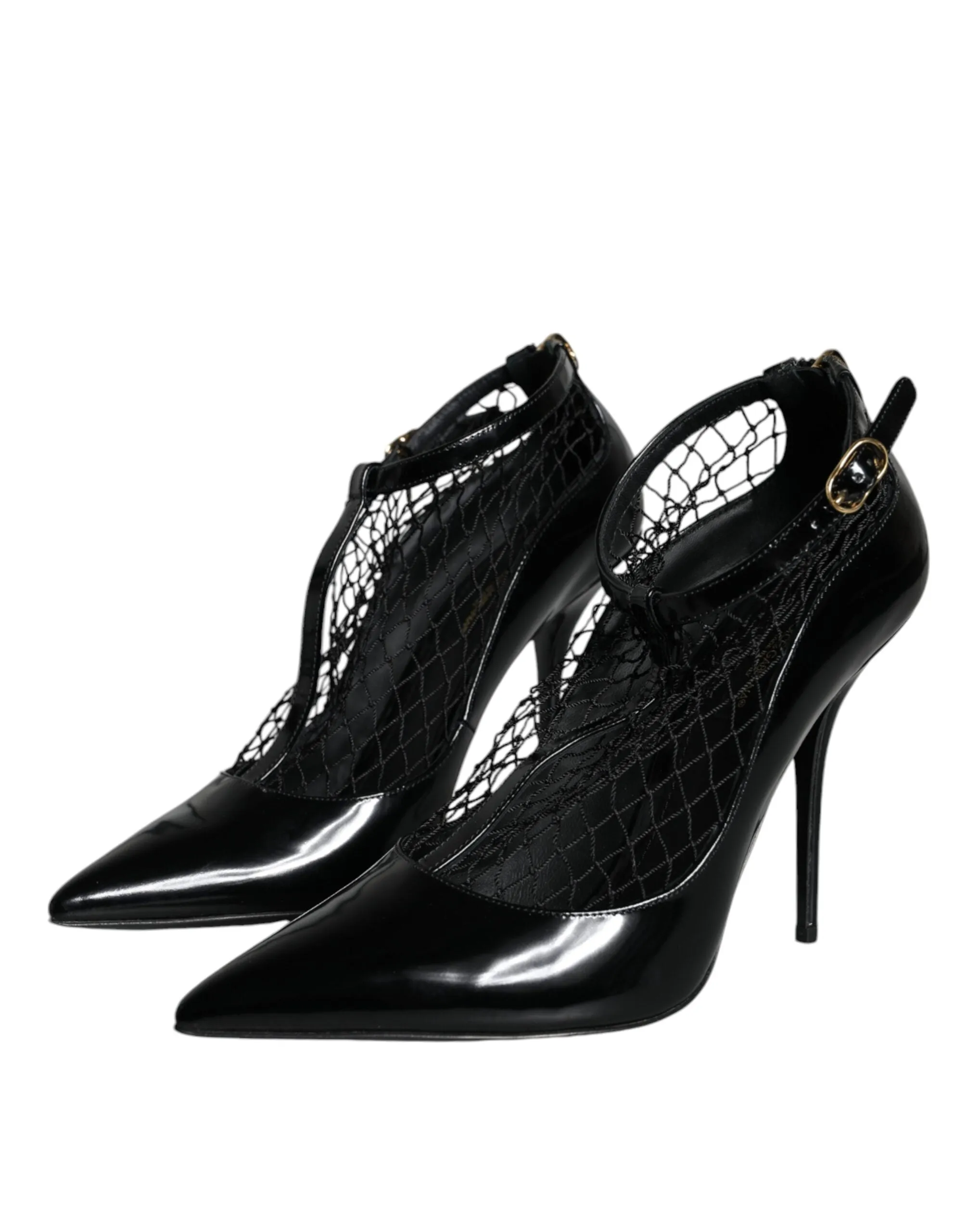 Dolce & Gabbana Patent Leather Mesh Pumps In Black