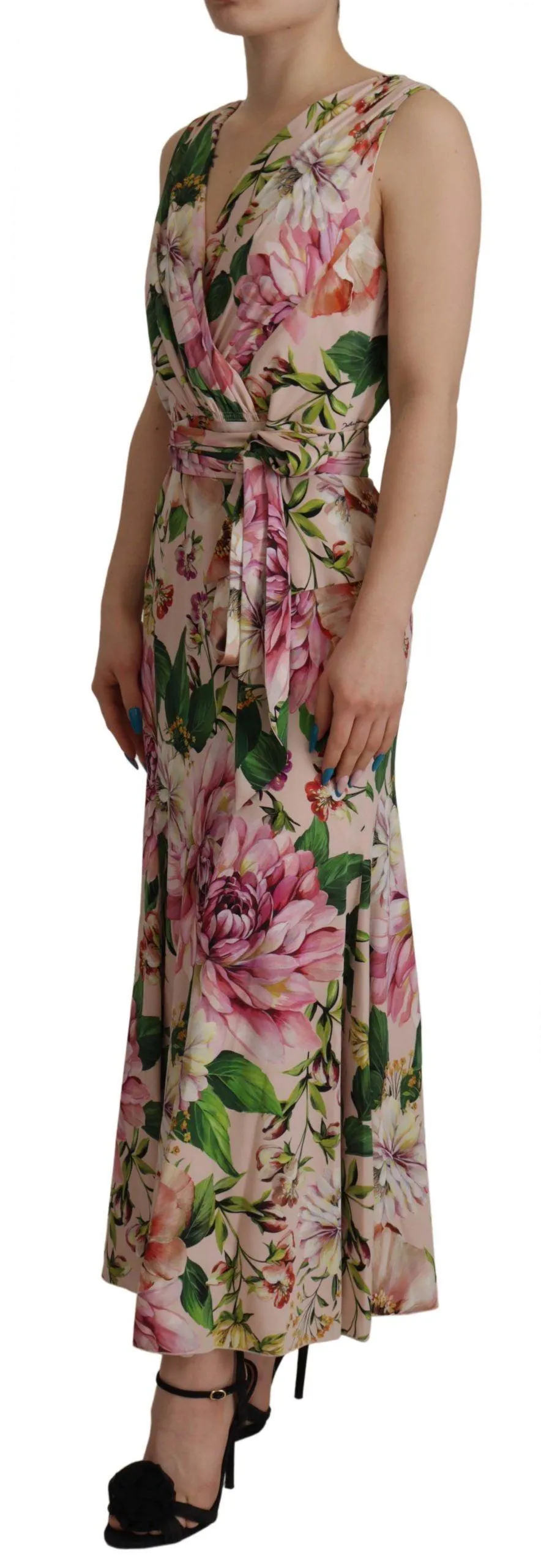 Dolce & Gabbana Pink Silk Floral Stretch Shift Wrap Dress